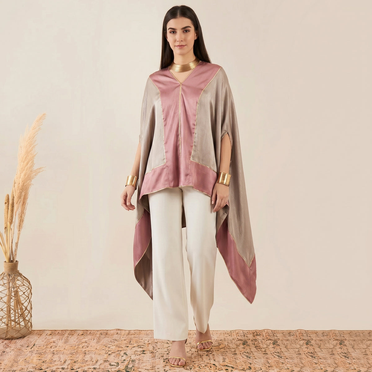 Ecru Tunic for Women – Polyester Satin | First Resort by Ramola Bachchan
