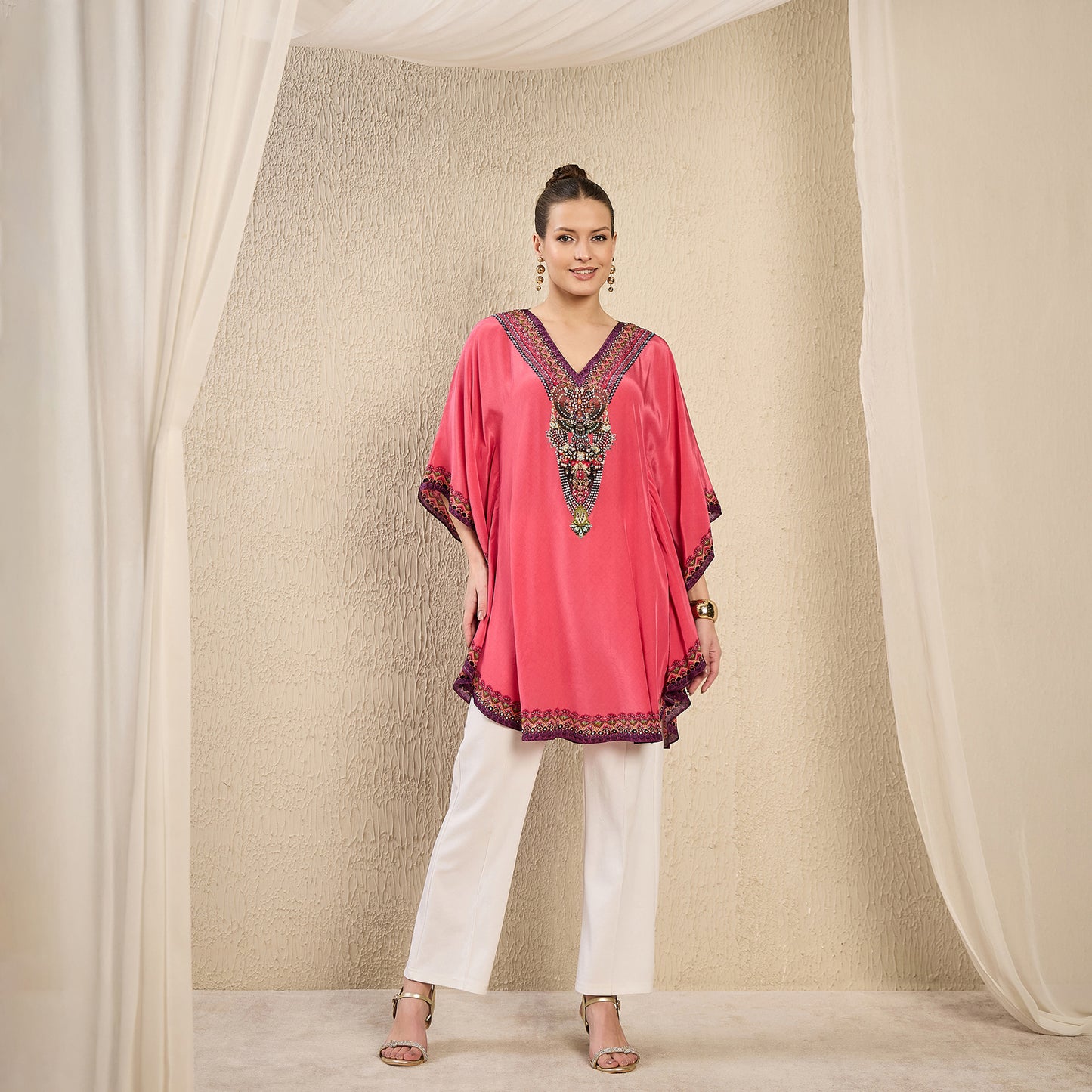 Pink Apple Cut Embellished Tunic