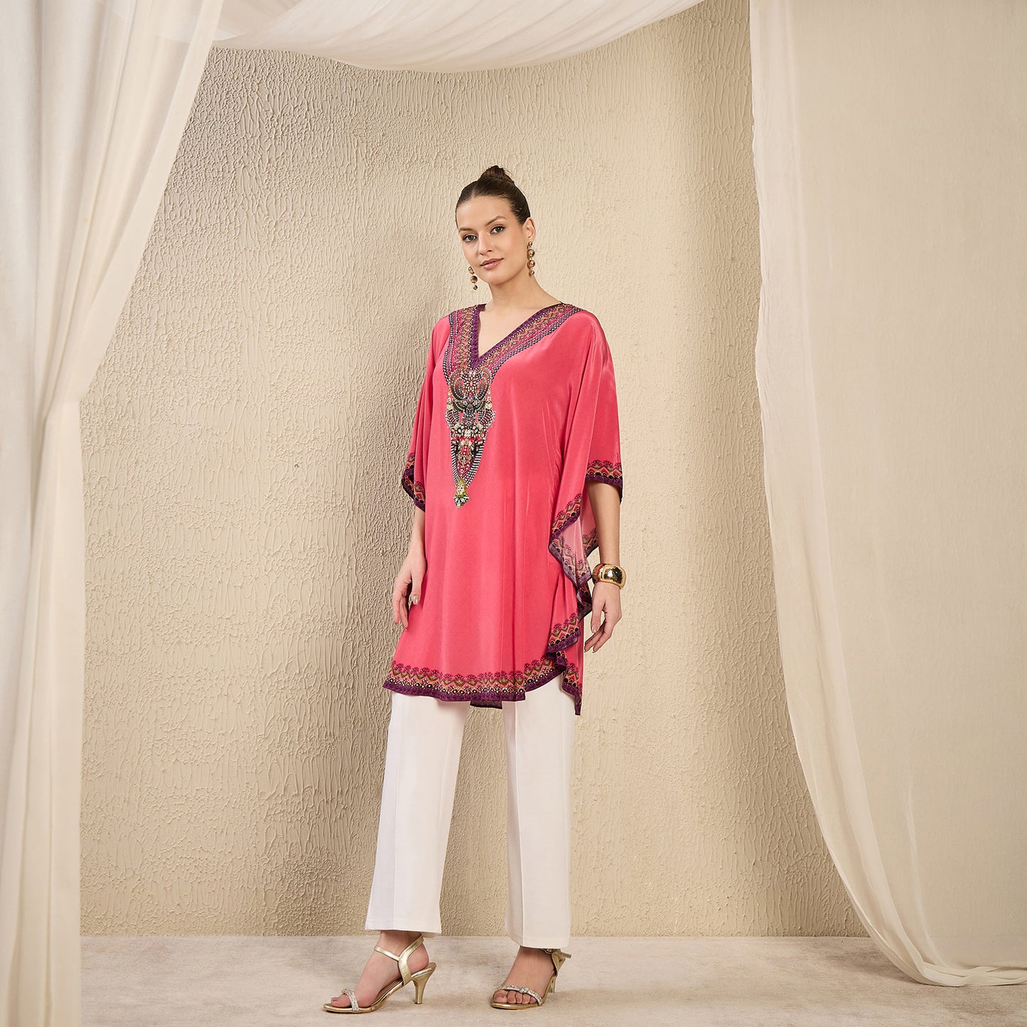 Pink Apple Cut Embellished Tunic
