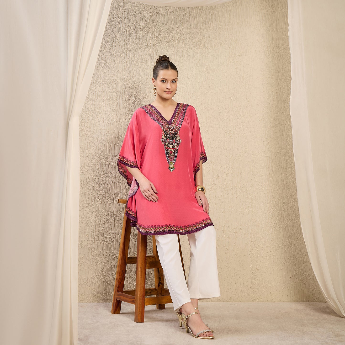 Pink Apple Cut Embellished Tunic