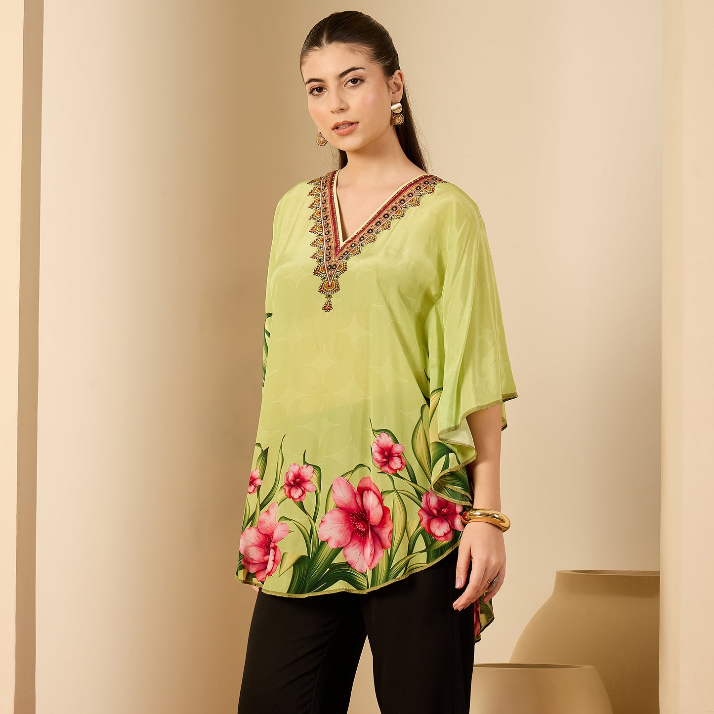 Light Green Floral Printed Tunic