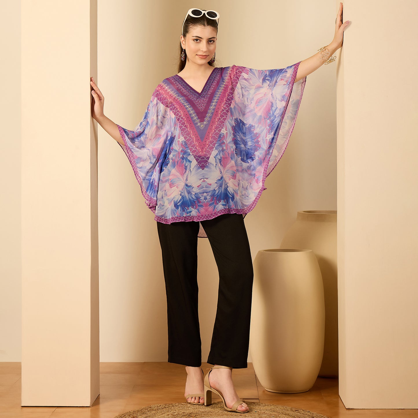 Blue Embellished Blossom Tunic