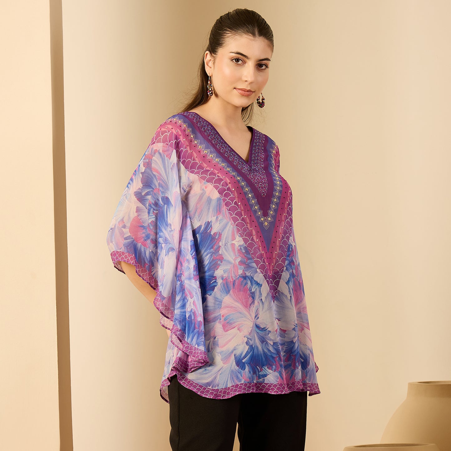 Blue Embellished Blossom Tunic