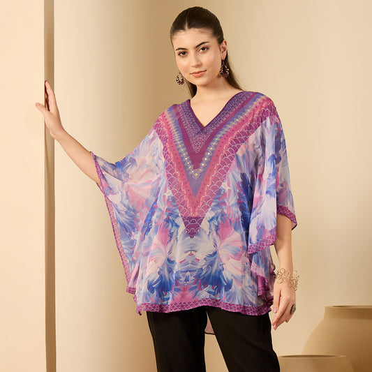 Blue Embellished Blossom Tunic