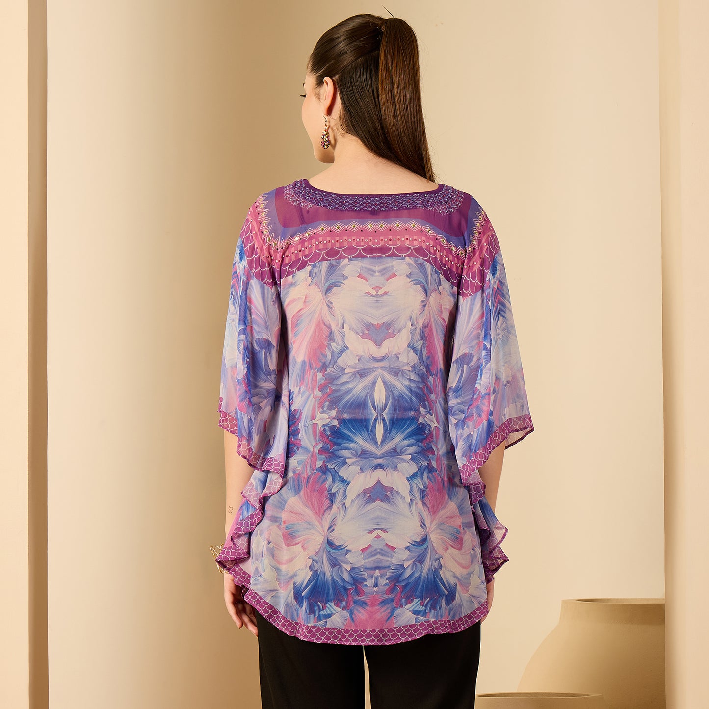Blue Embellished Blossom Tunic