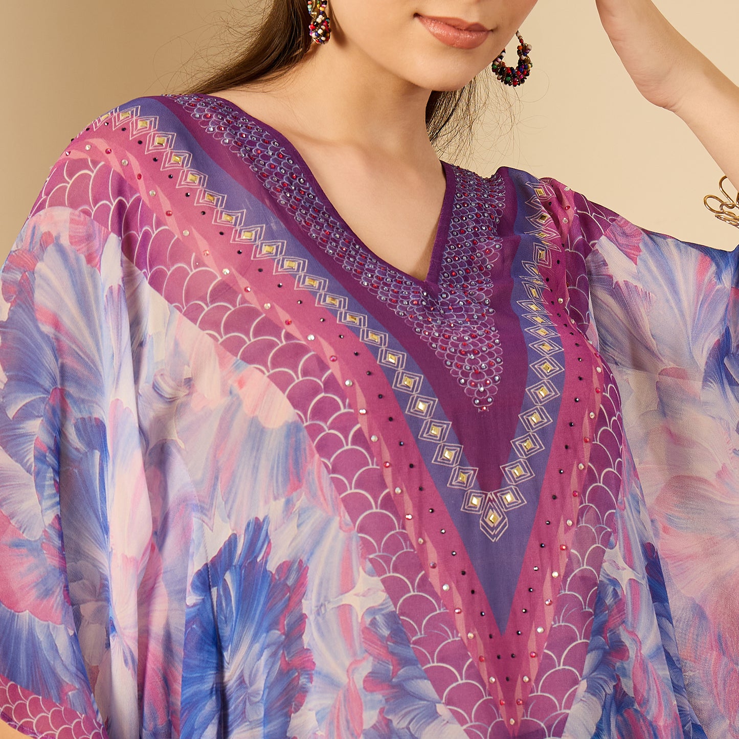 Blue Embellished Blossom Tunic
