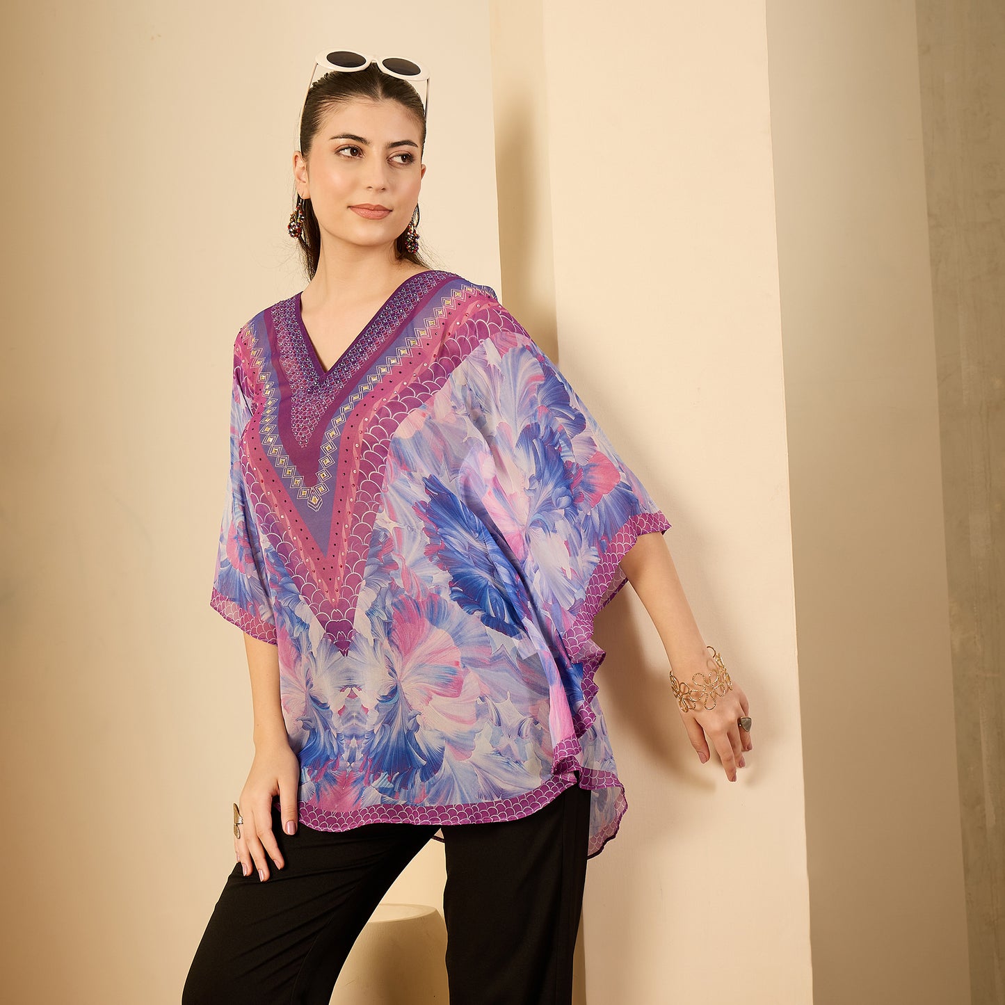 Blue Embellished Blossom Tunic