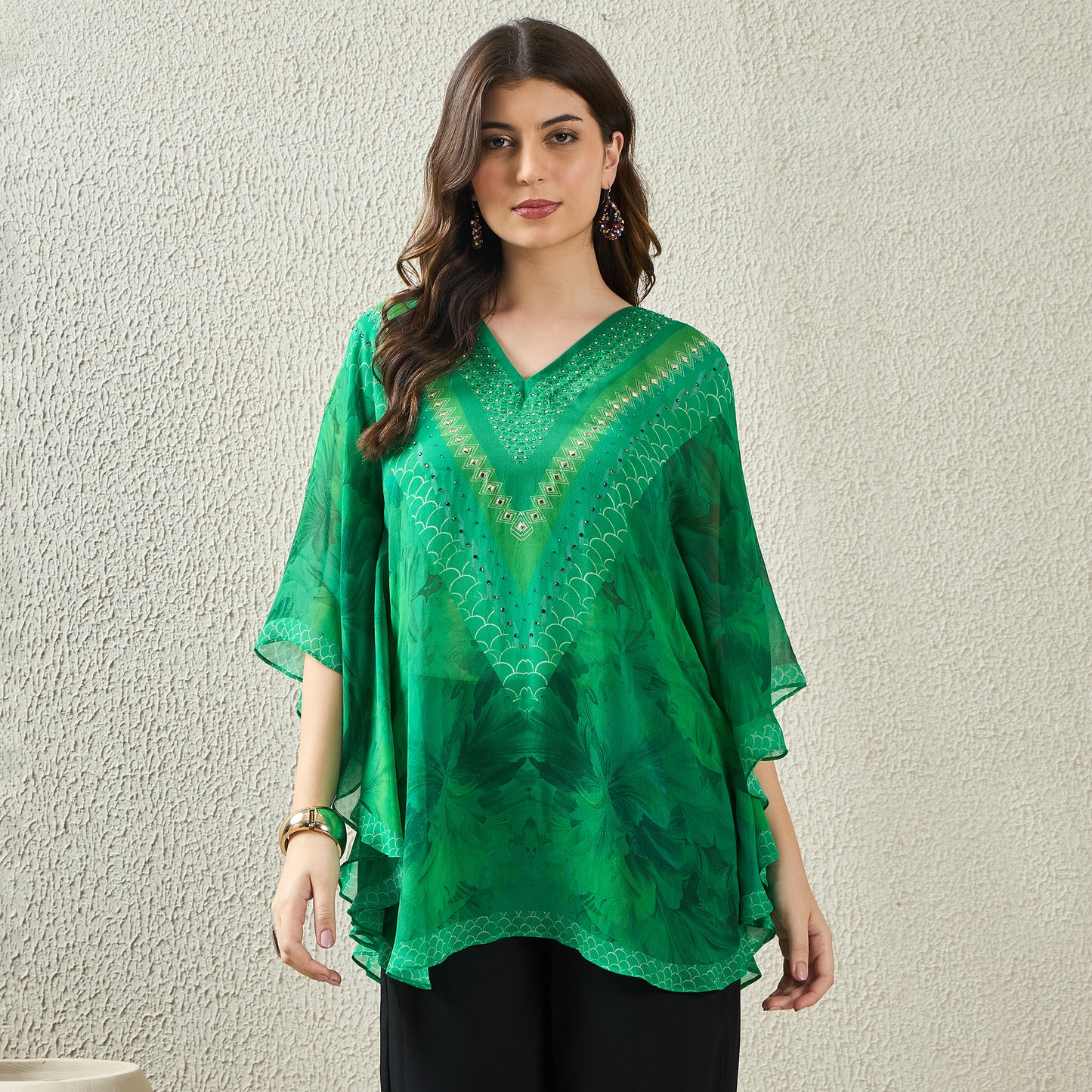 Green Embellished Blossom Tunic