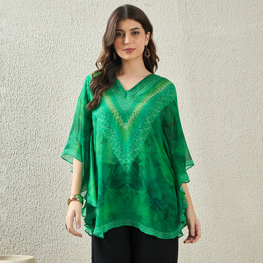 Green Embellished Blossom Tunic