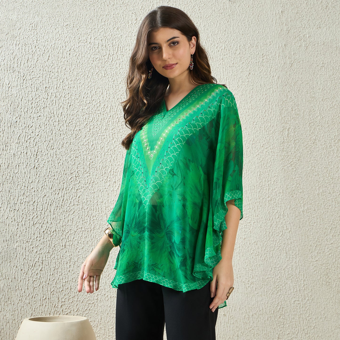 Green Embellished Blossom Tunic