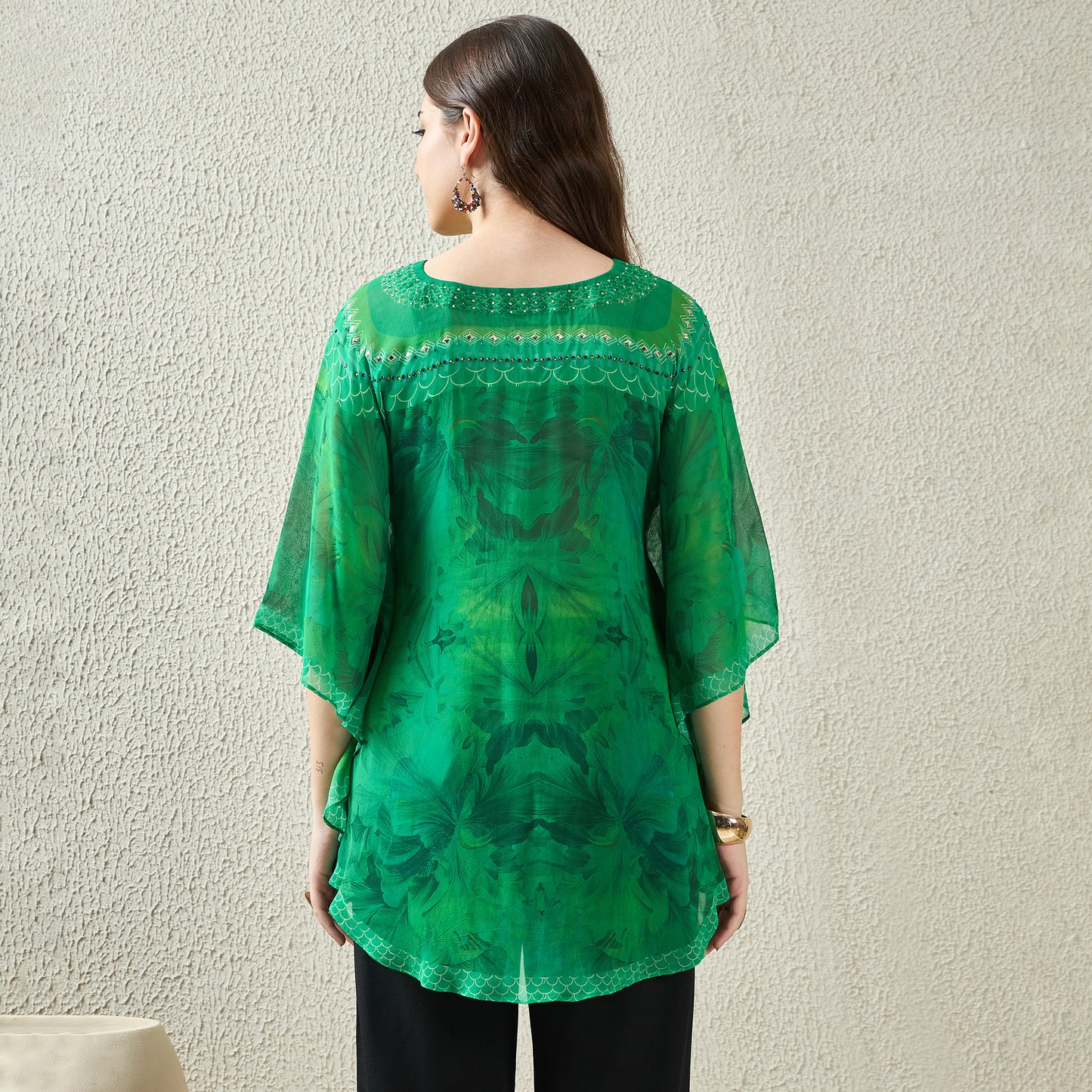 Green Embellished Blossom Tunic