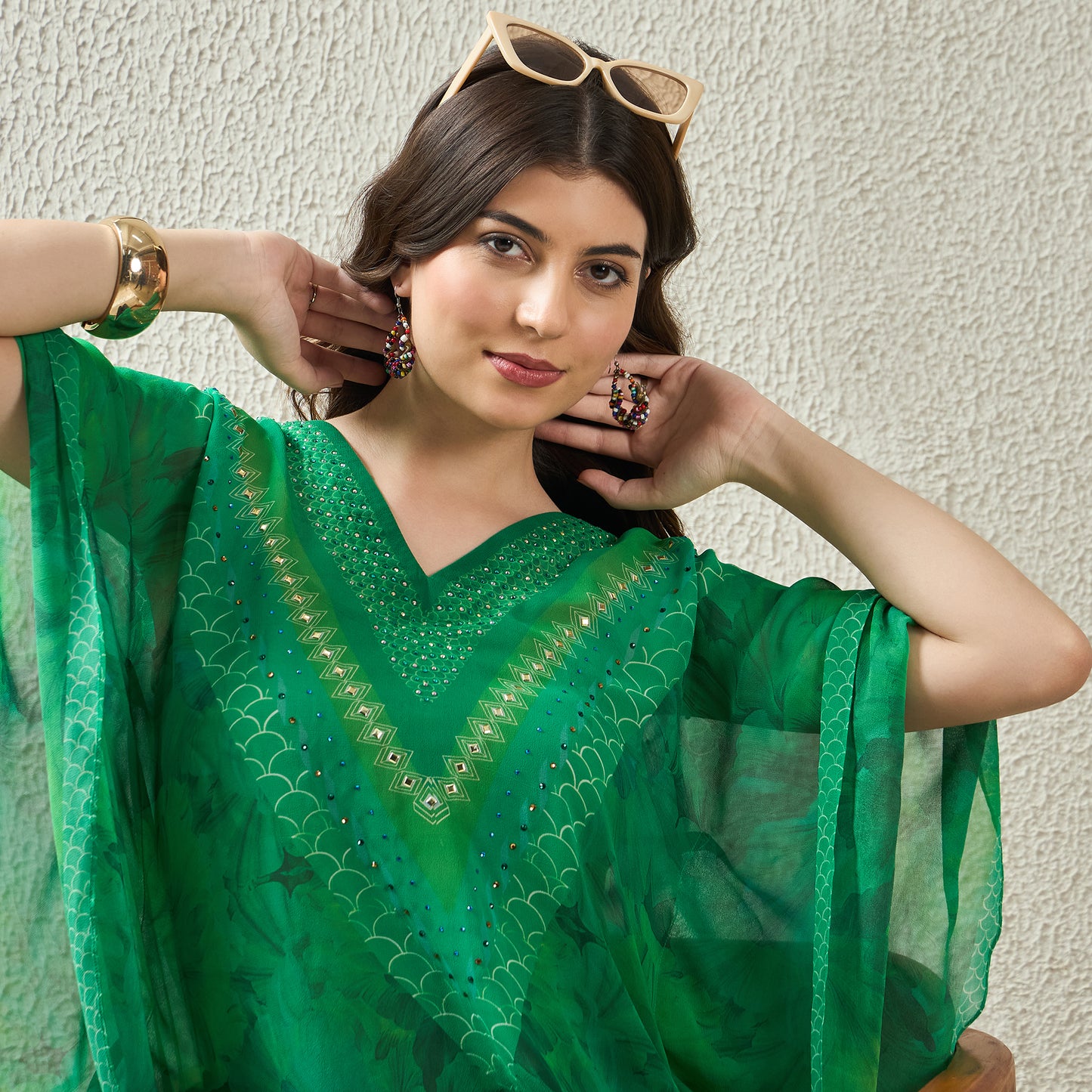 Green Embellished Blossom Tunic