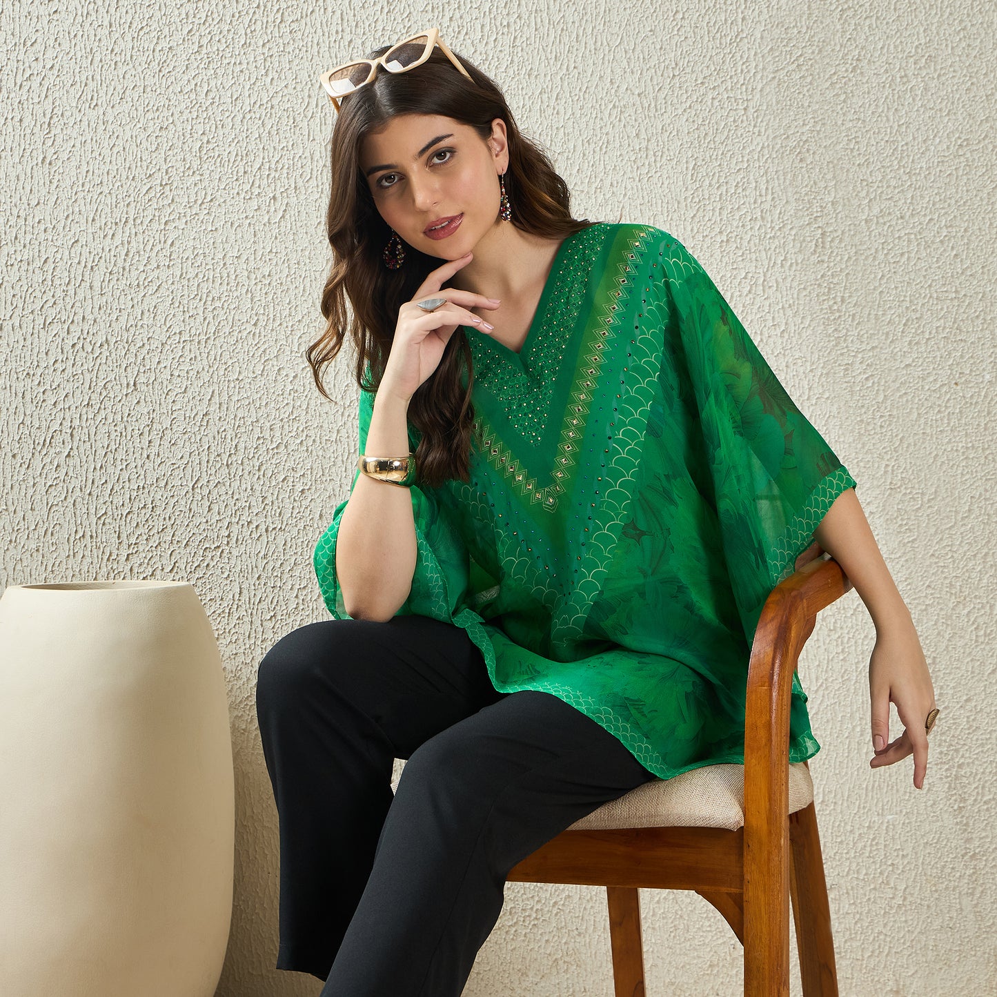 Green Embellished Blossom Tunic