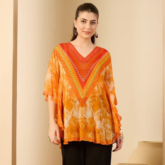 Orange Embellished Blossom Tunic