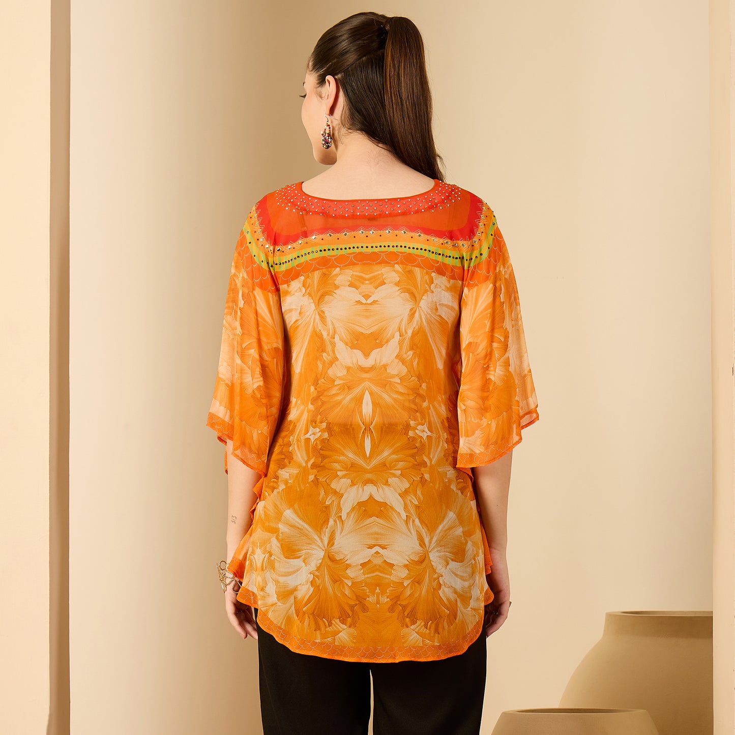 Orange Embellished Blossom Tunic