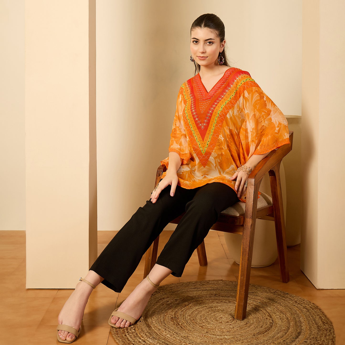 Orange Embellished Blossom Tunic