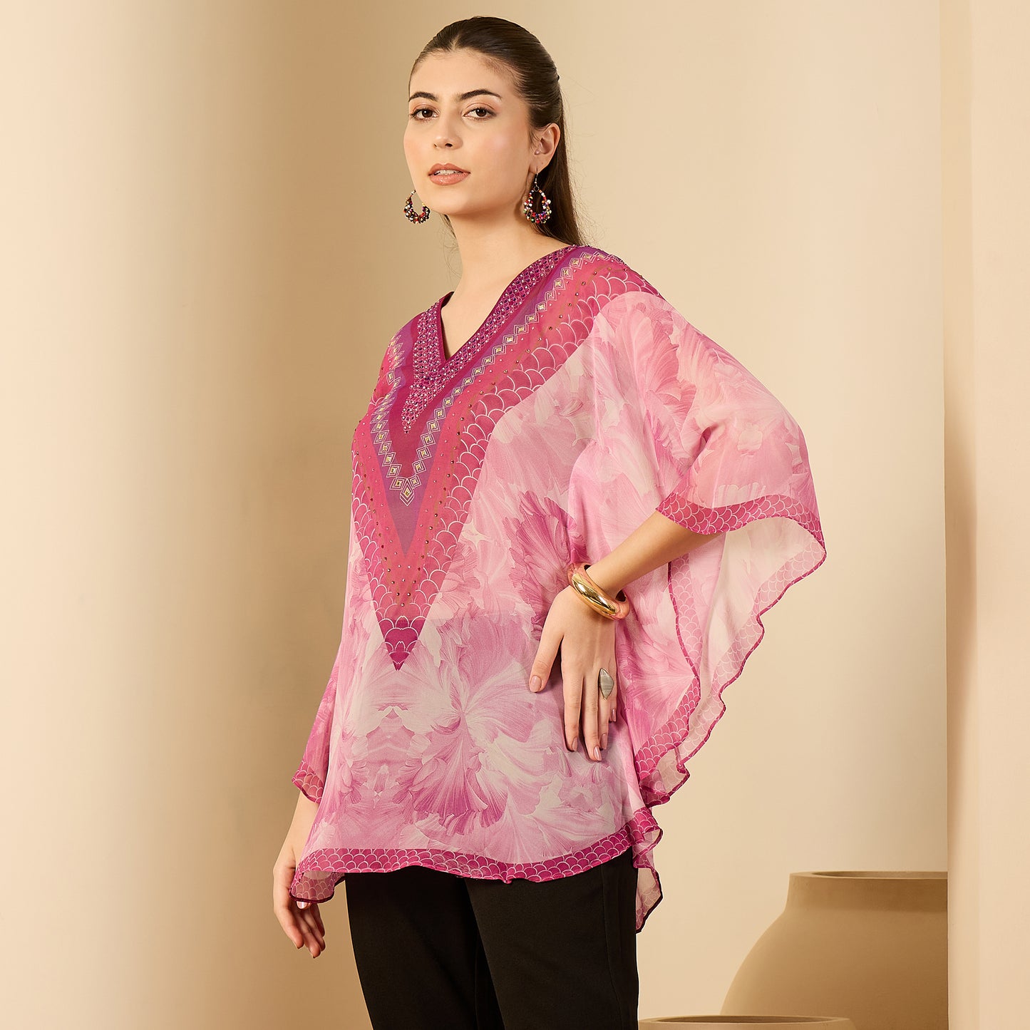 Pink Embellished Blossom Tunic