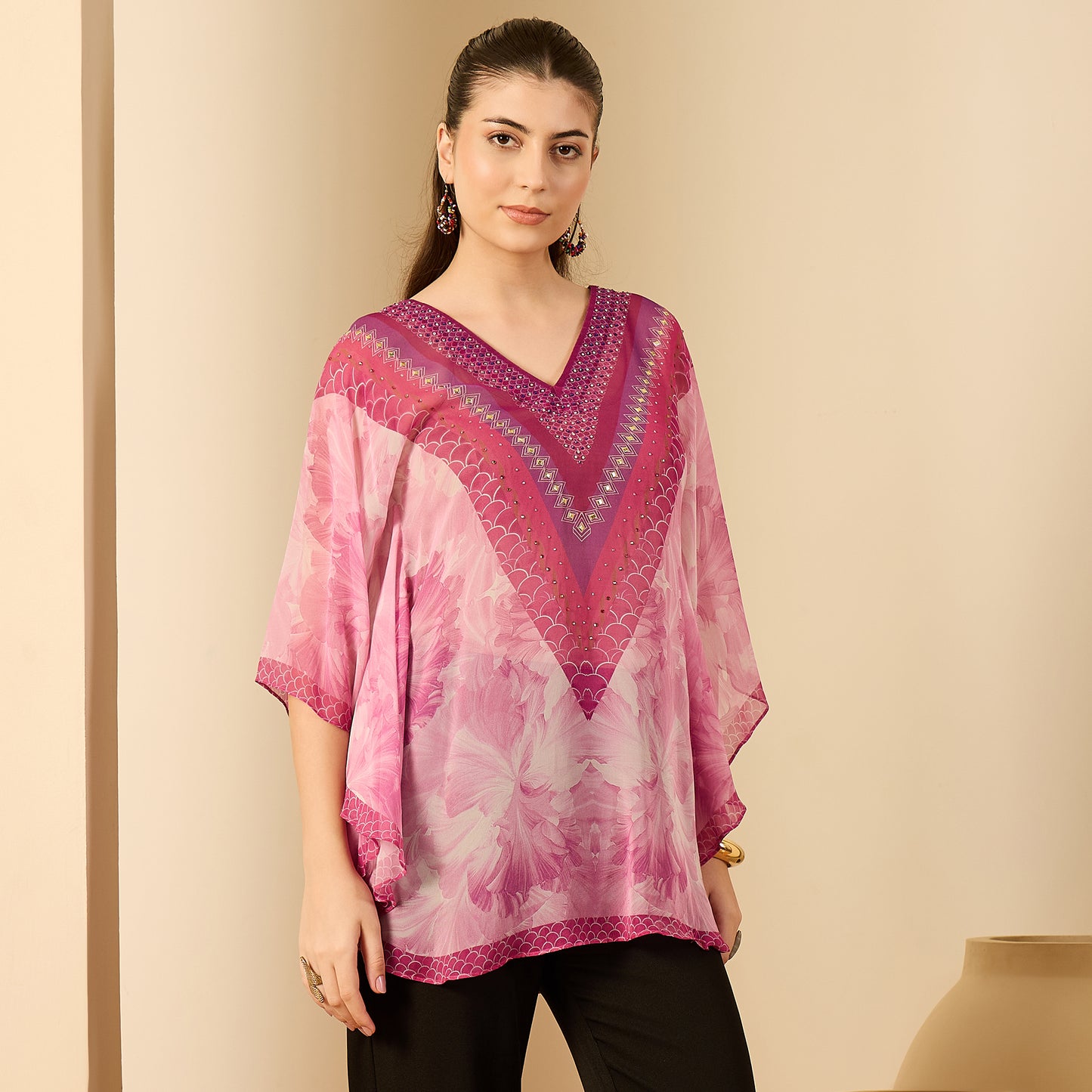 Pink Embellished Blossom Tunic