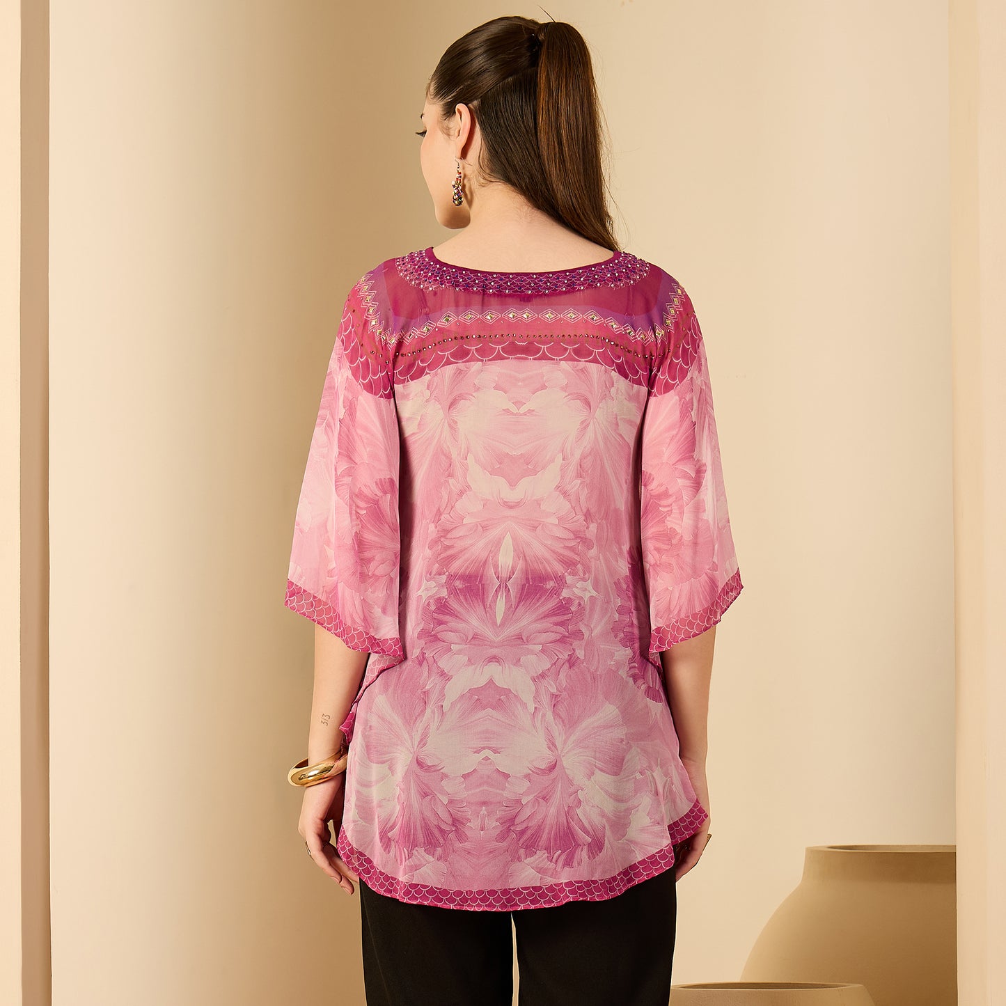 Pink Embellished Blossom Tunic