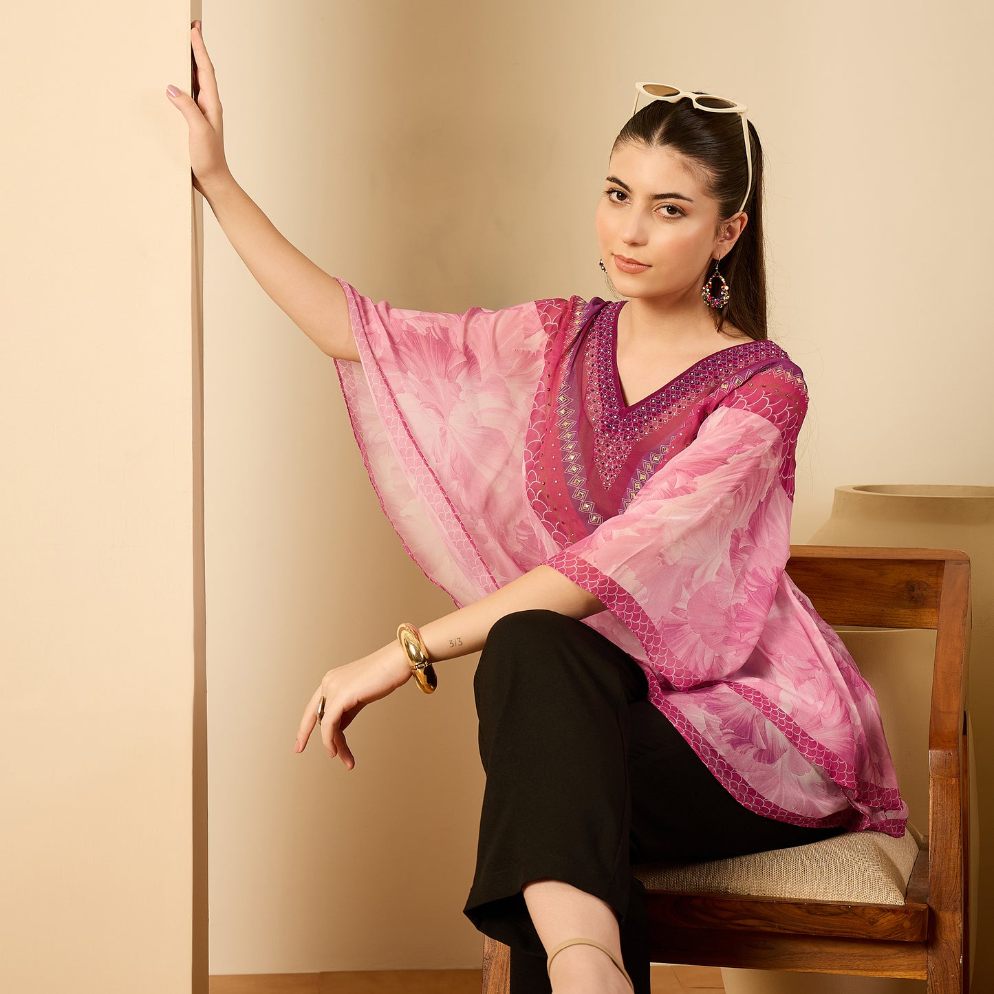 Pink Embellished Blossom Tunic