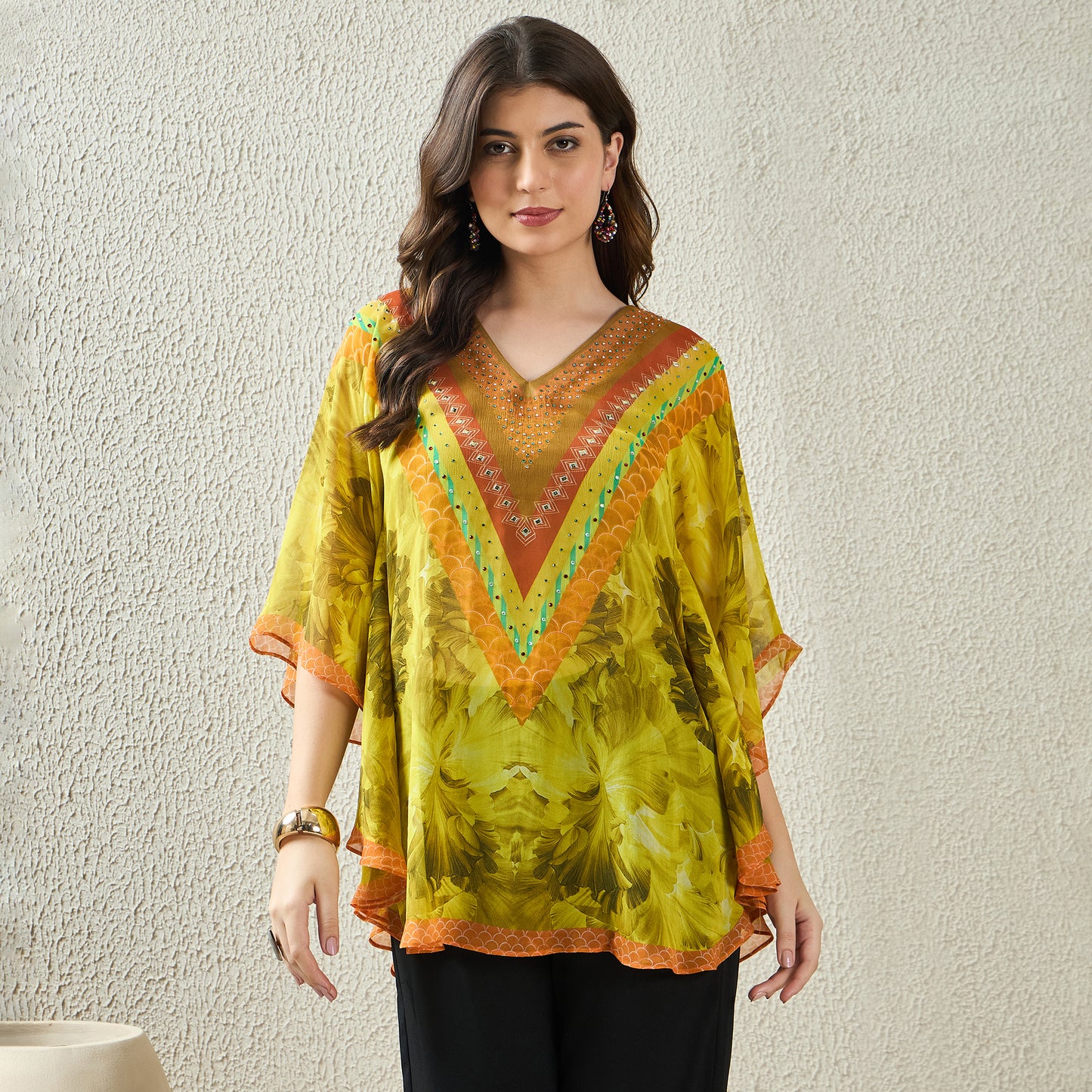Yellow Embellished Blossom Tunic