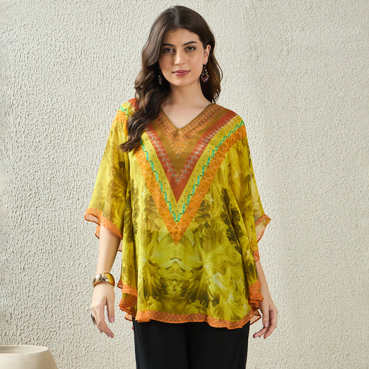 Yellow Embellished Blossom Tunic