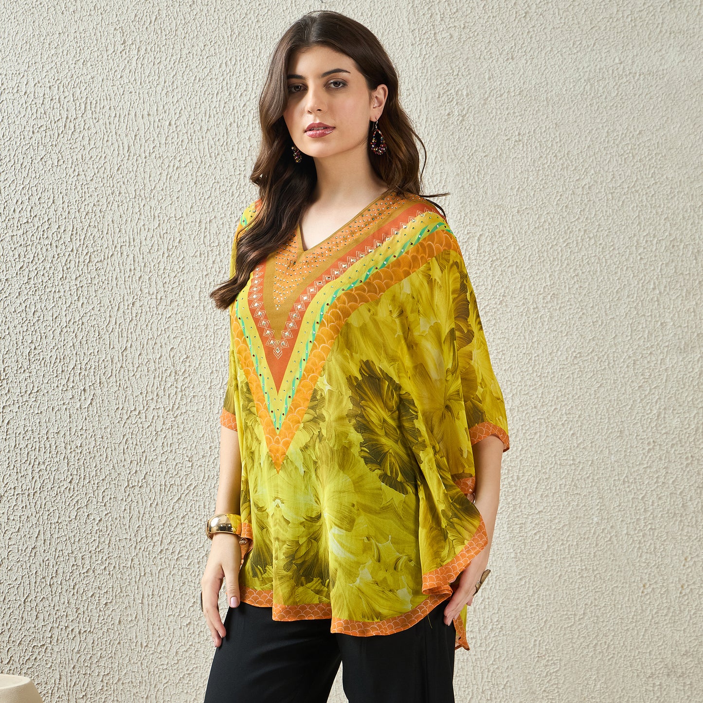 Yellow Embellished Blossom Tunic