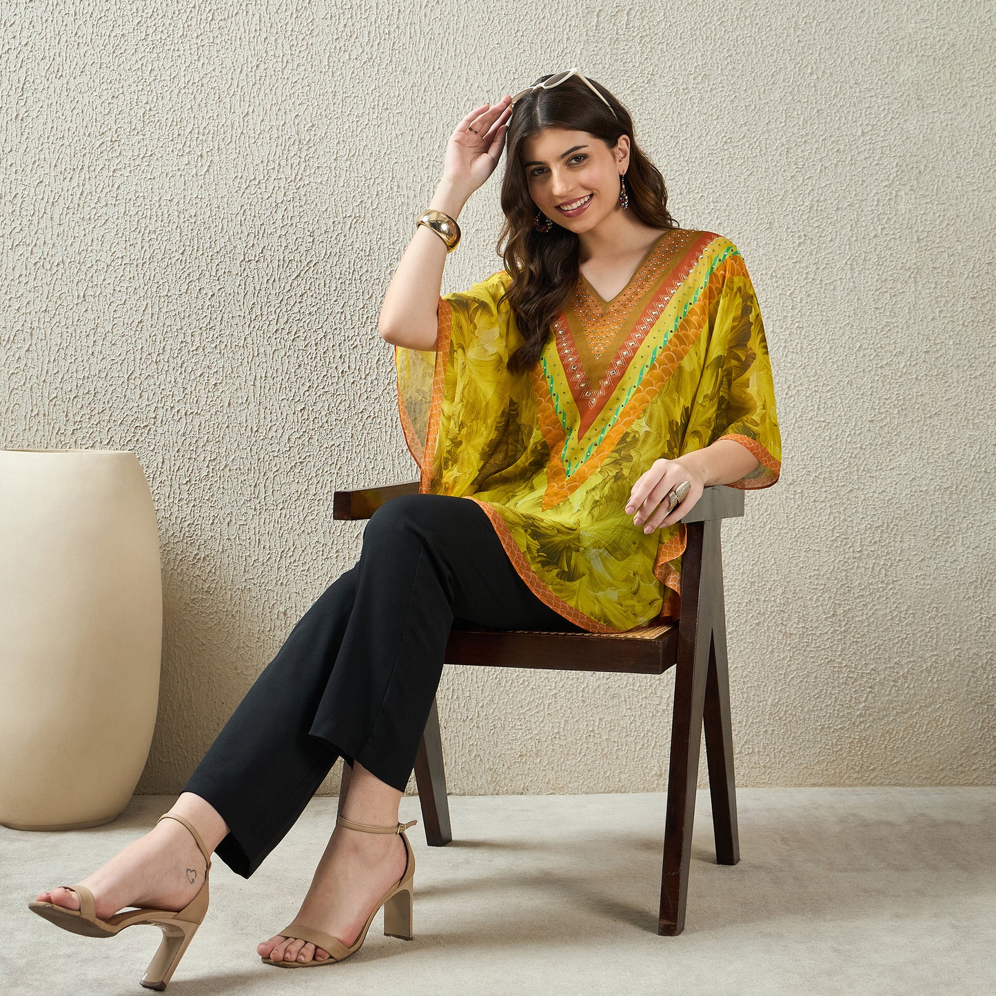 Yellow Embellished Blossom Tunic