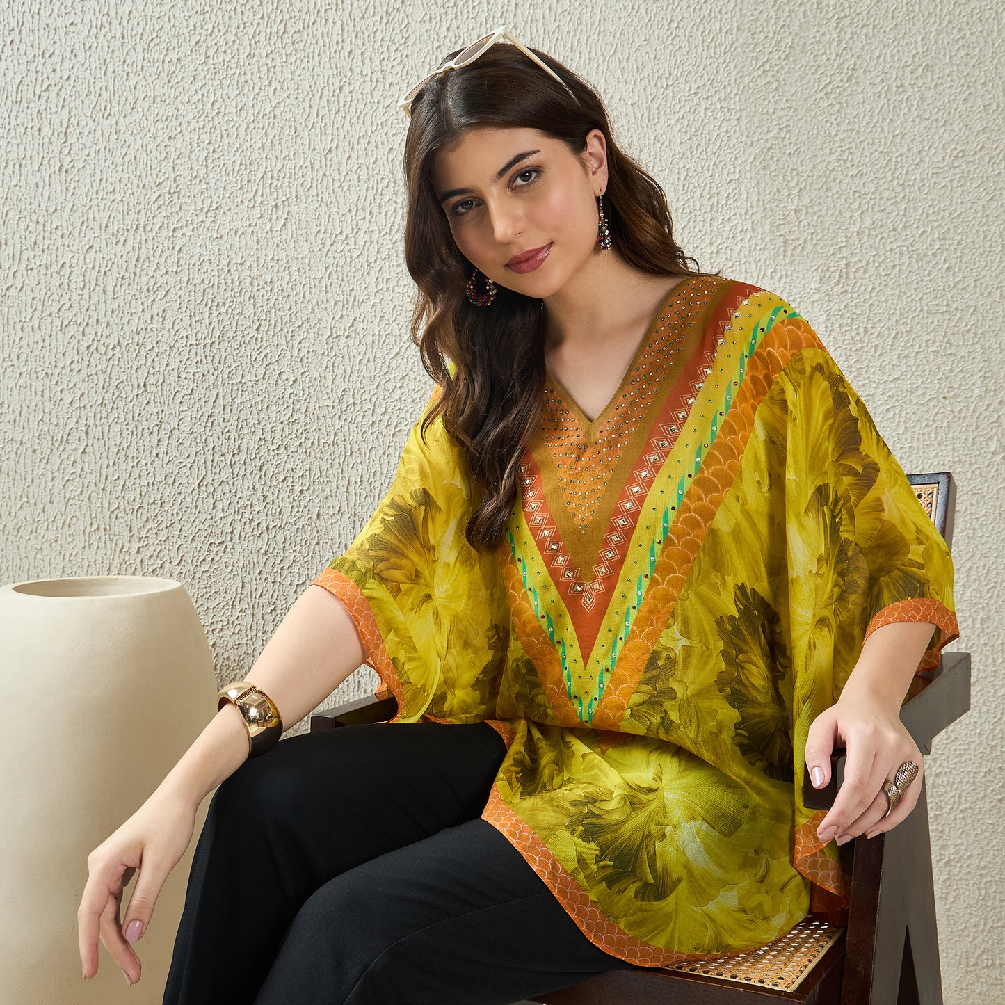 Yellow Embellished Blossom Tunic