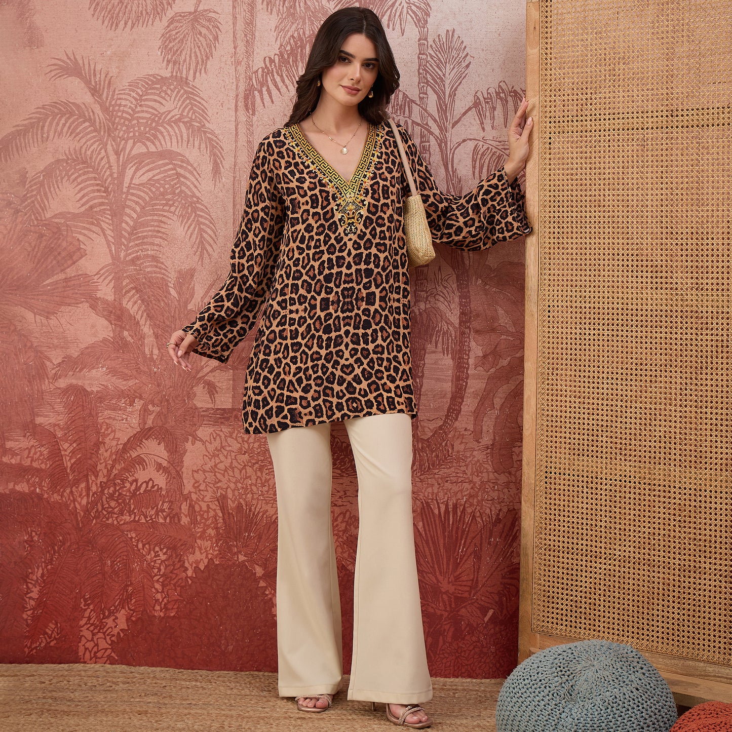 Brown Baroque Animal Print Tunic