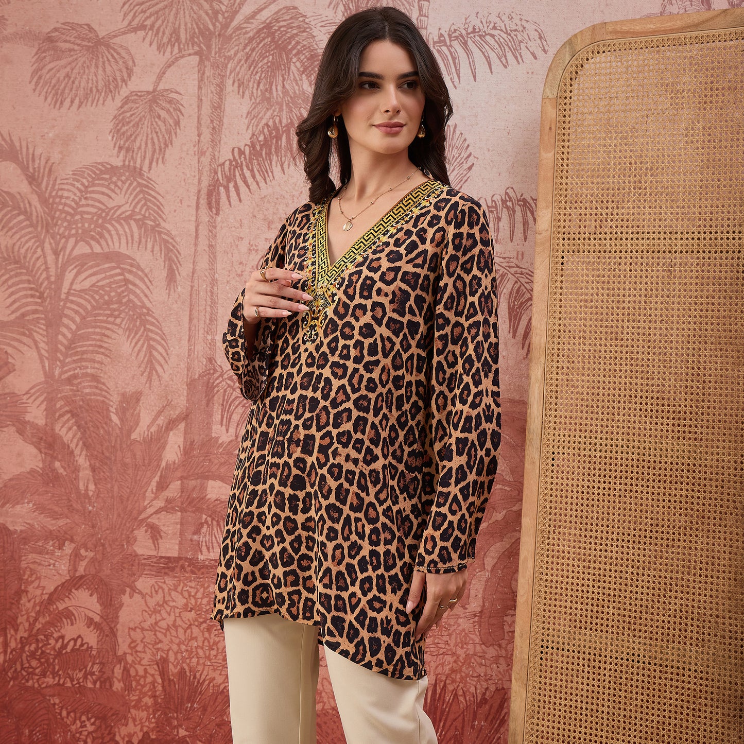 Brown Baroque Animal Print Tunic