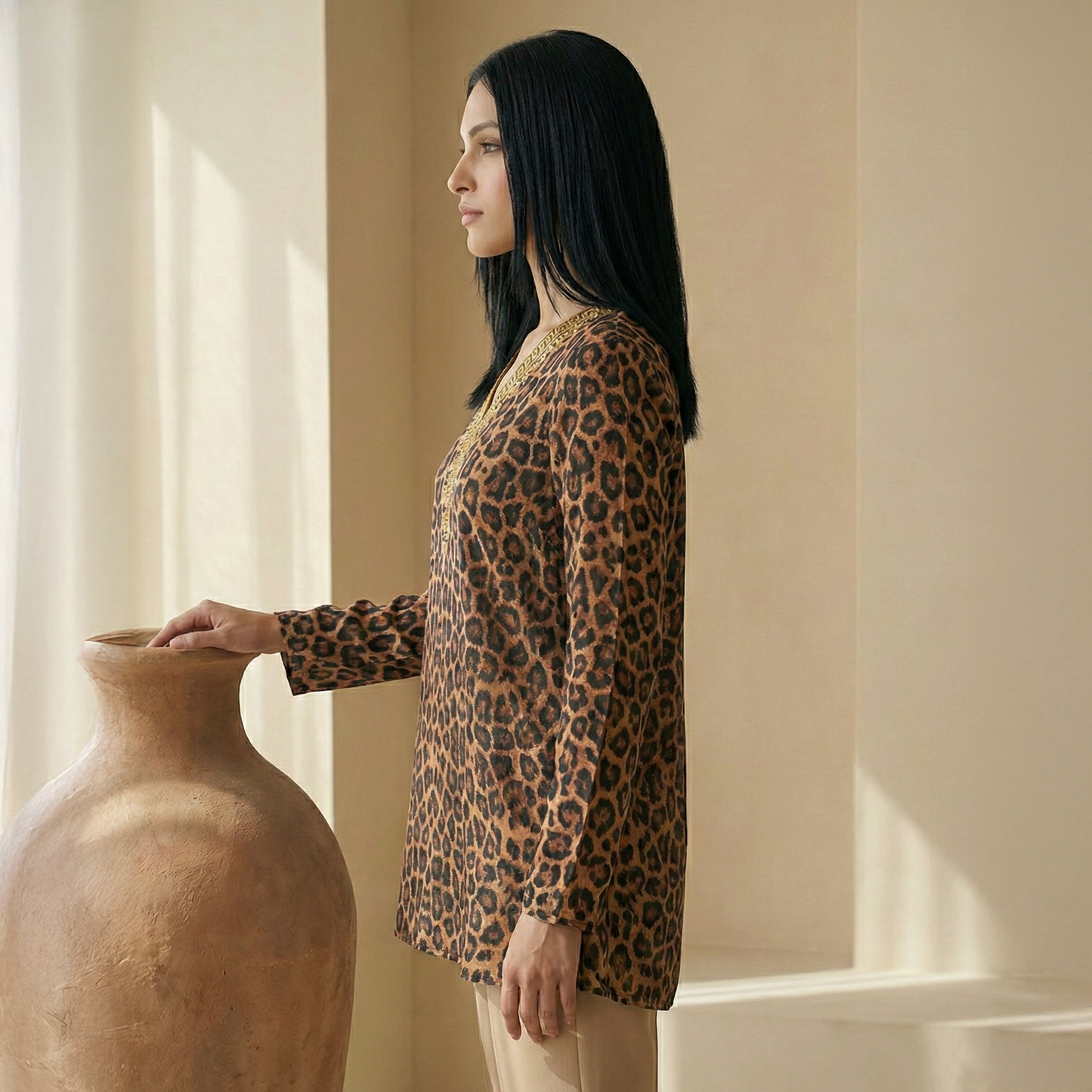 Brown Baroque Animal Print Tunic