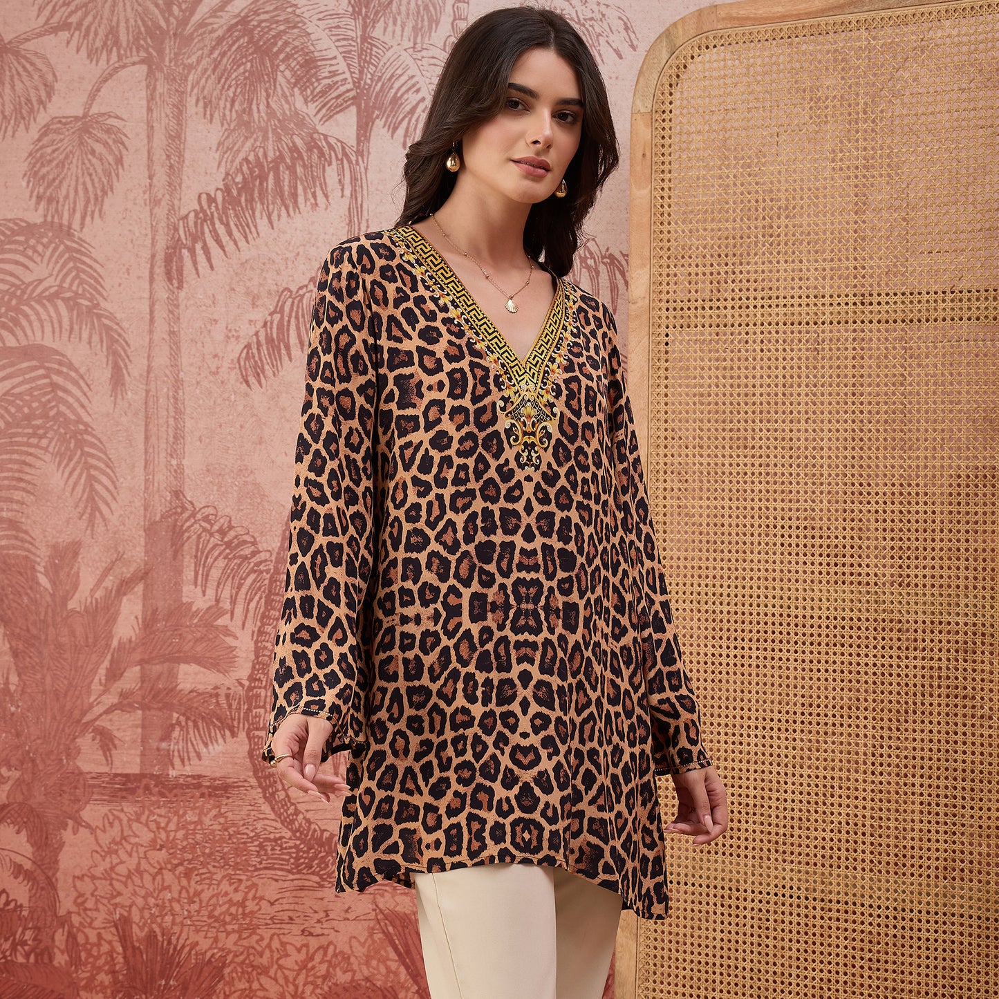 Brown Baroque Animal Print Tunic