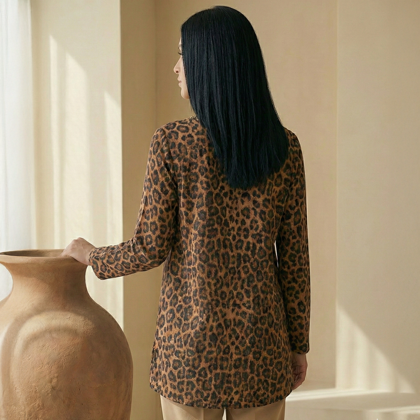 Brown Baroque Animal Print Tunic