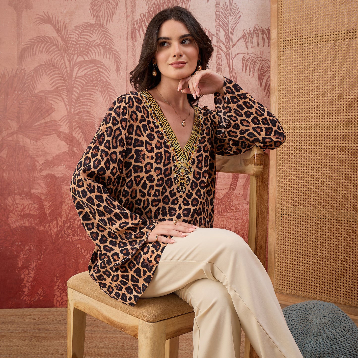 Brown Baroque Animal Print Tunic