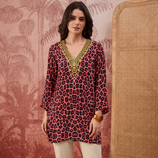 Pink Baroque Animal Print Tunic
