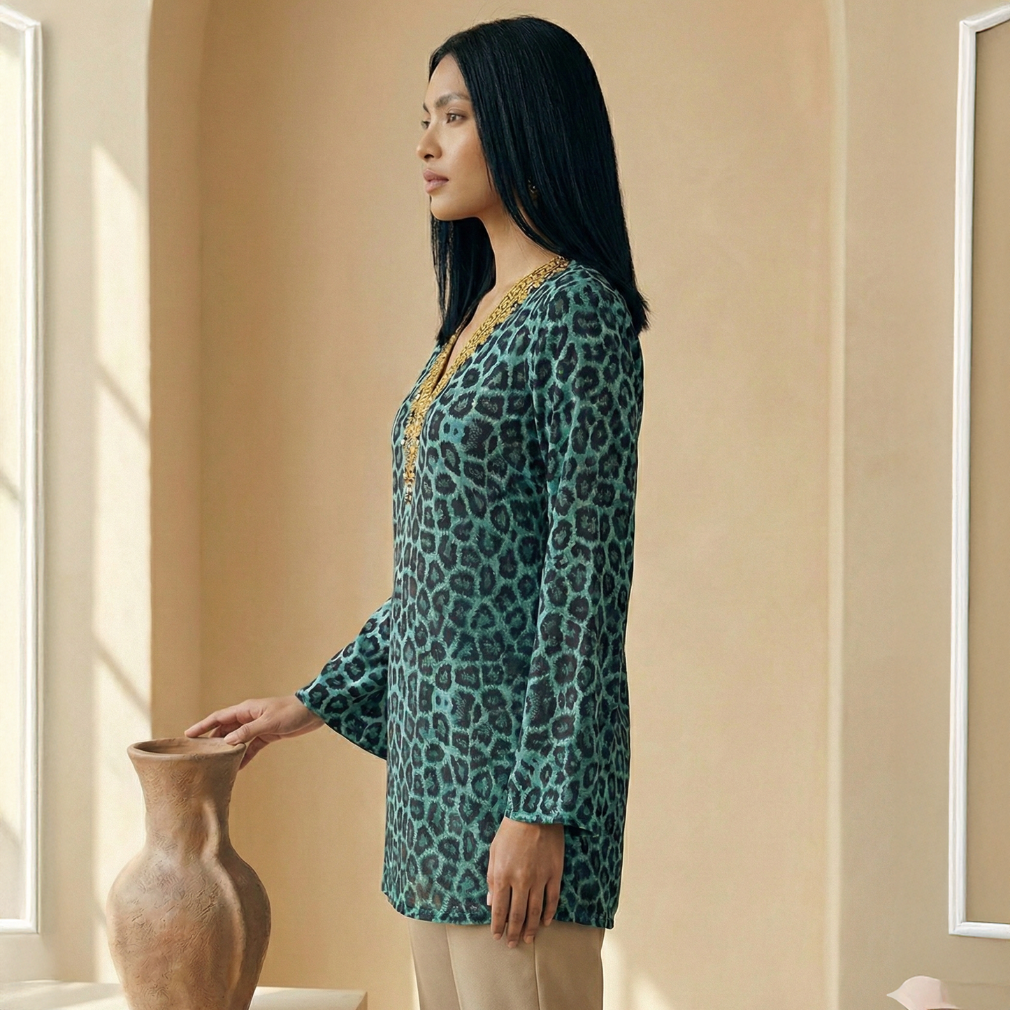 Turquoise Baroque Animal Print Tunic