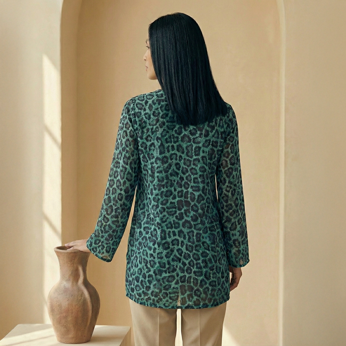 Turquoise Baroque Animal Print Tunic