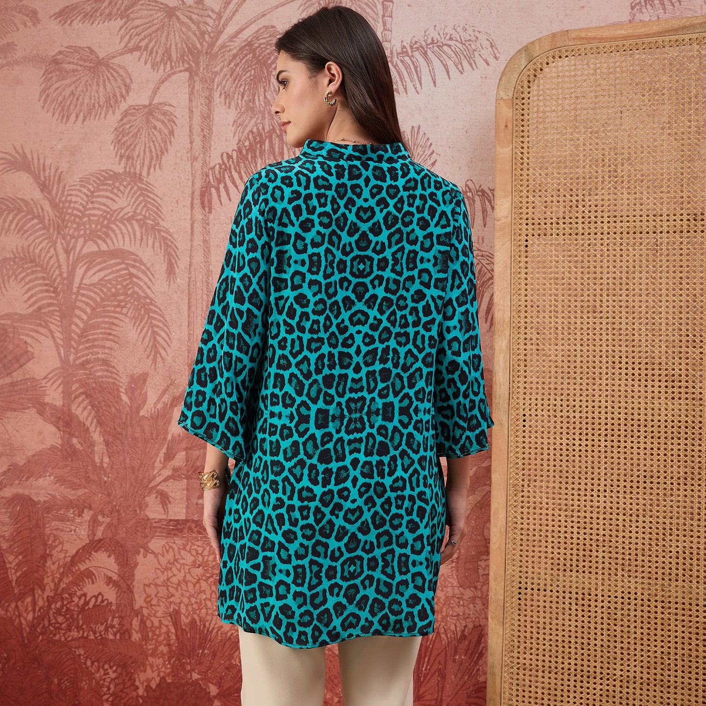 Turquoise Baroque Animal Print Tunic