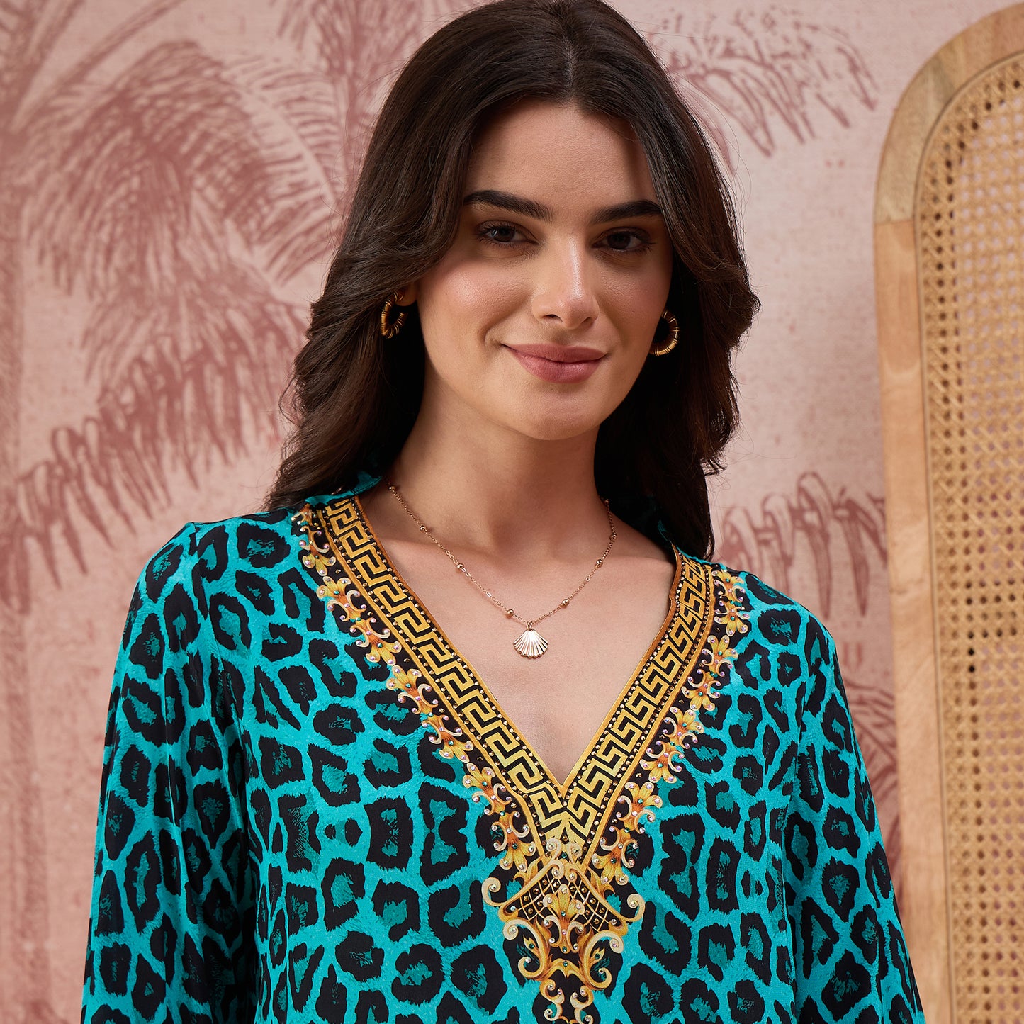 Turquoise Baroque Animal Print Tunic