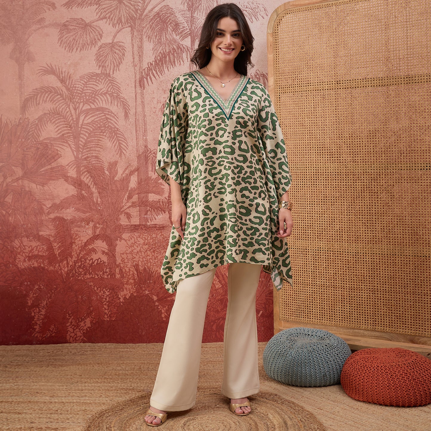 Green and Yellow Animal Printed Tunic