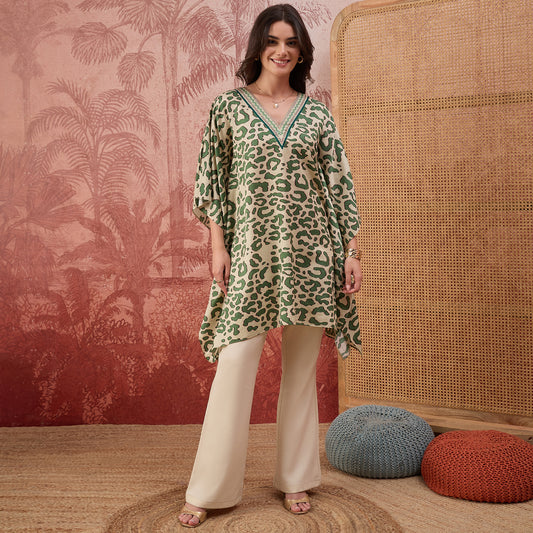 Green and Yellow Animal Printed Tunic