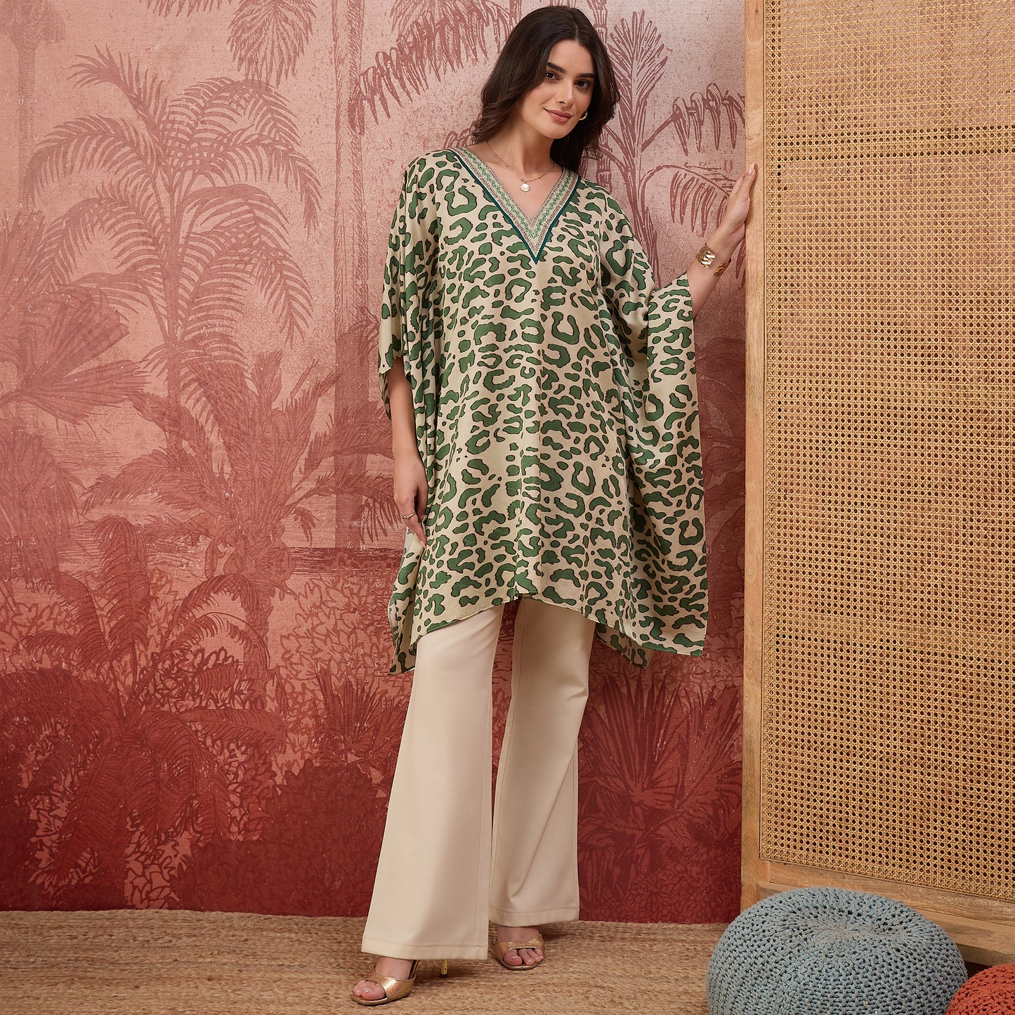 Green and Yellow Animal Printed Tunic