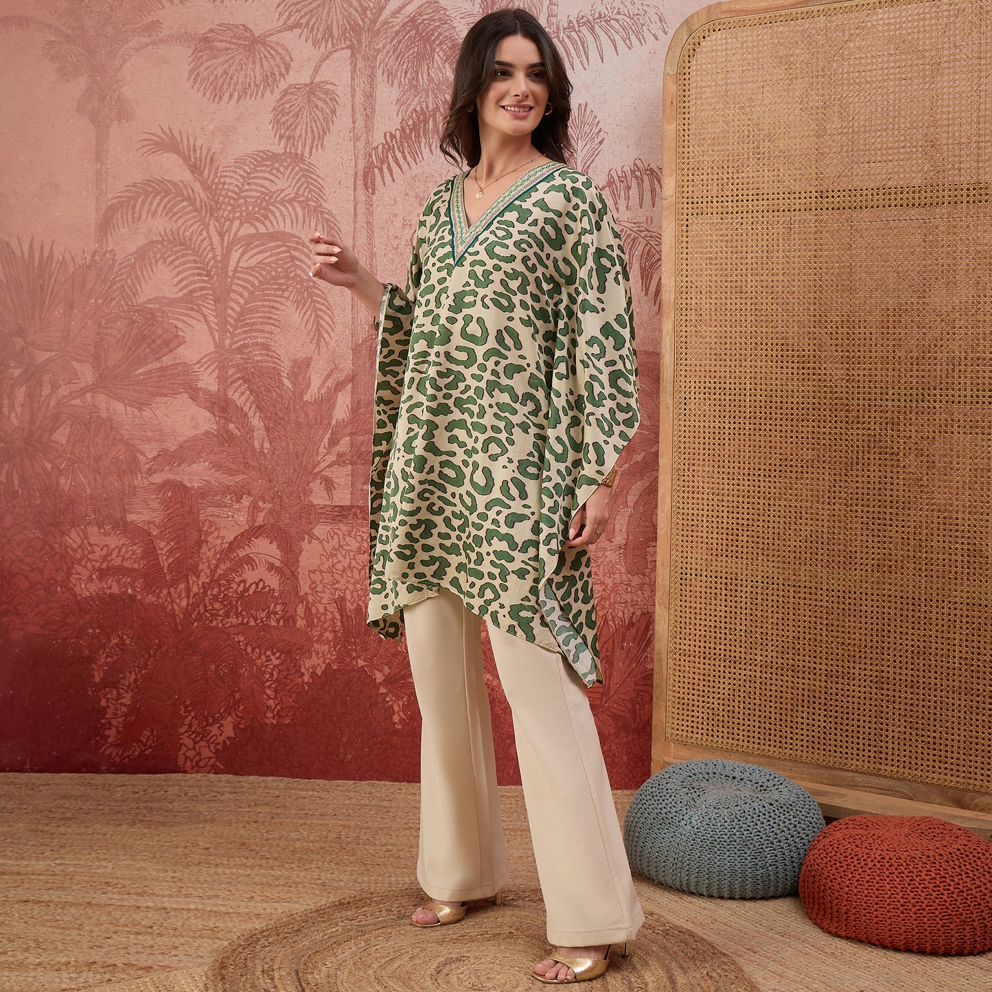 Green and Yellow Animal Printed Tunic
