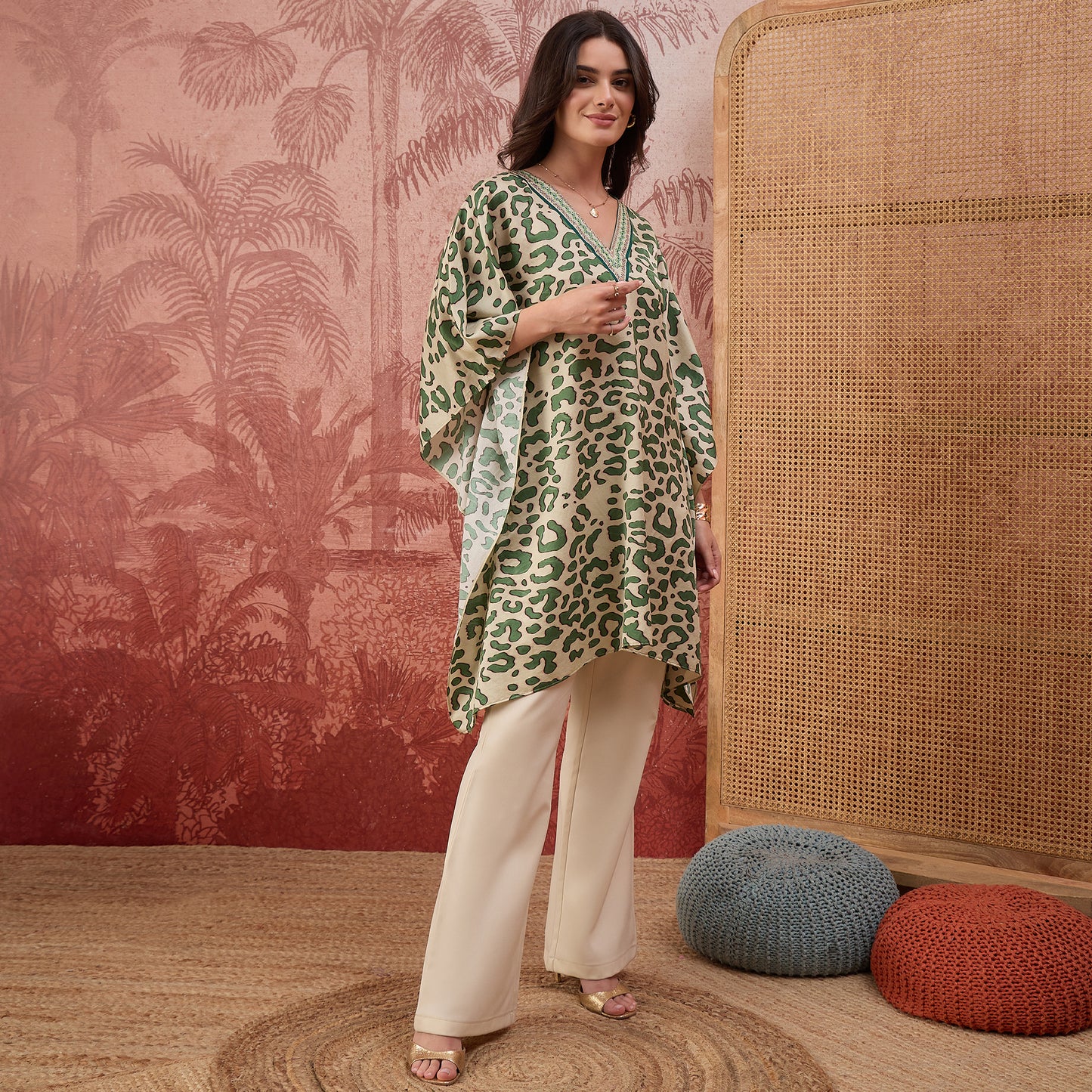 Green and Yellow Animal Printed Tunic