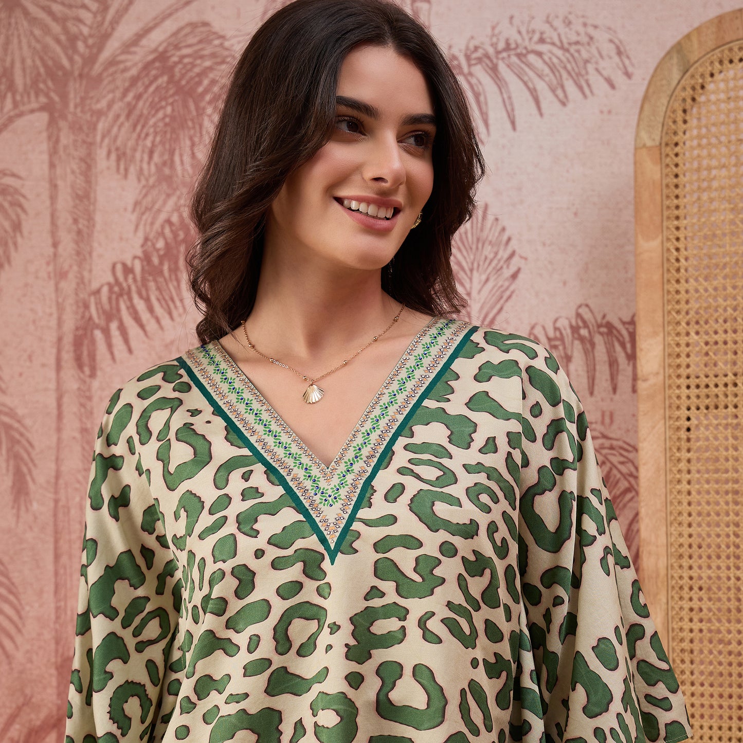 Green and Yellow Animal Printed Tunic