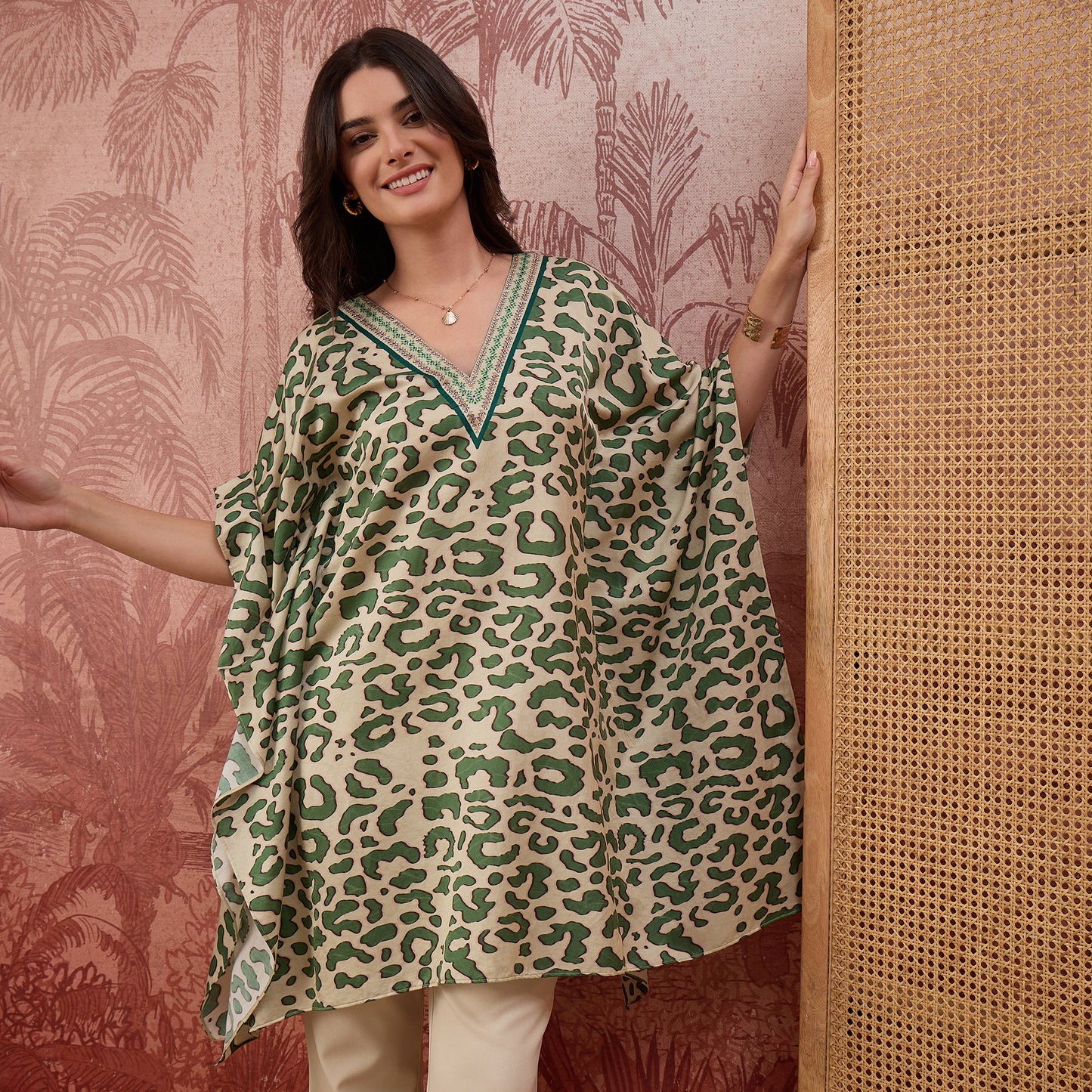 Green and Yellow Animal Printed Tunic