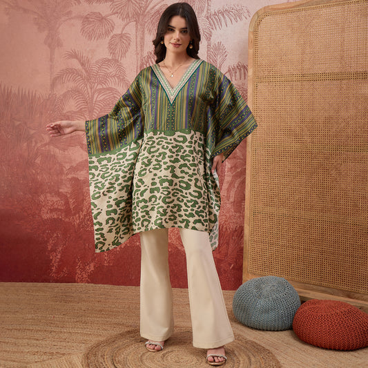 Green and Yellow Half-and-Half Striped Tunic