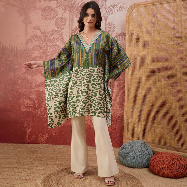 Green and Yellow Half-and-Half Striped Tunic