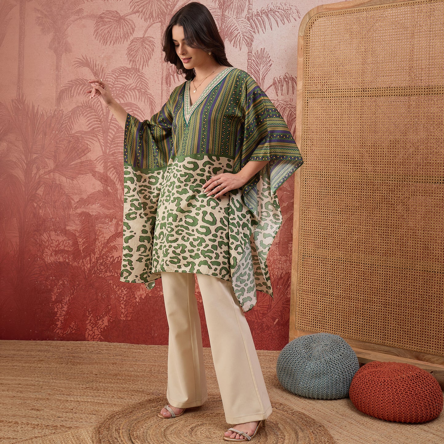 Green and Yellow Half-and-Half Striped Tunic